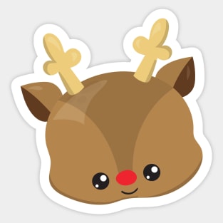 Christmas Reindeer, Antlers, Red Nose, New Year Sticker